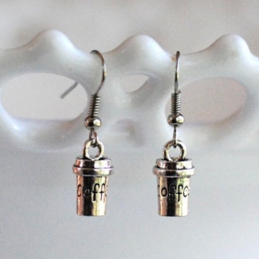 Silver coffee cup earrings for fall!